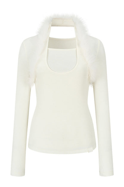 Fox Fur Halter Neck Knit Top