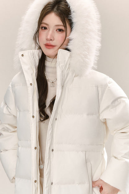 White Raccoon Fur Collar Down Jacket