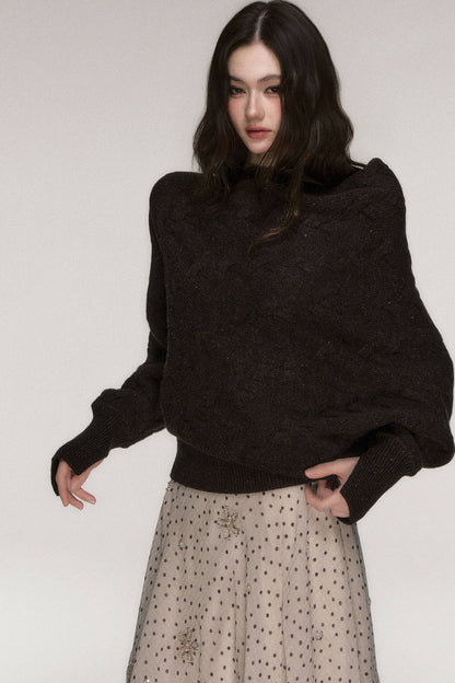 Pullover aus grobem Strick mit schrägem Ausschnitt und freien Schultern