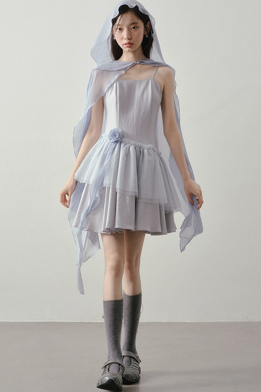 Muyu Camellia Cake Dress with Shawl Set