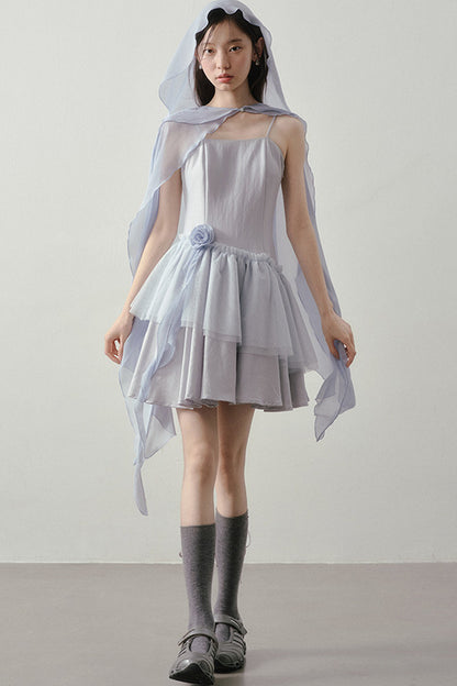Muyu Camellia Cake Dress with Shawl Set