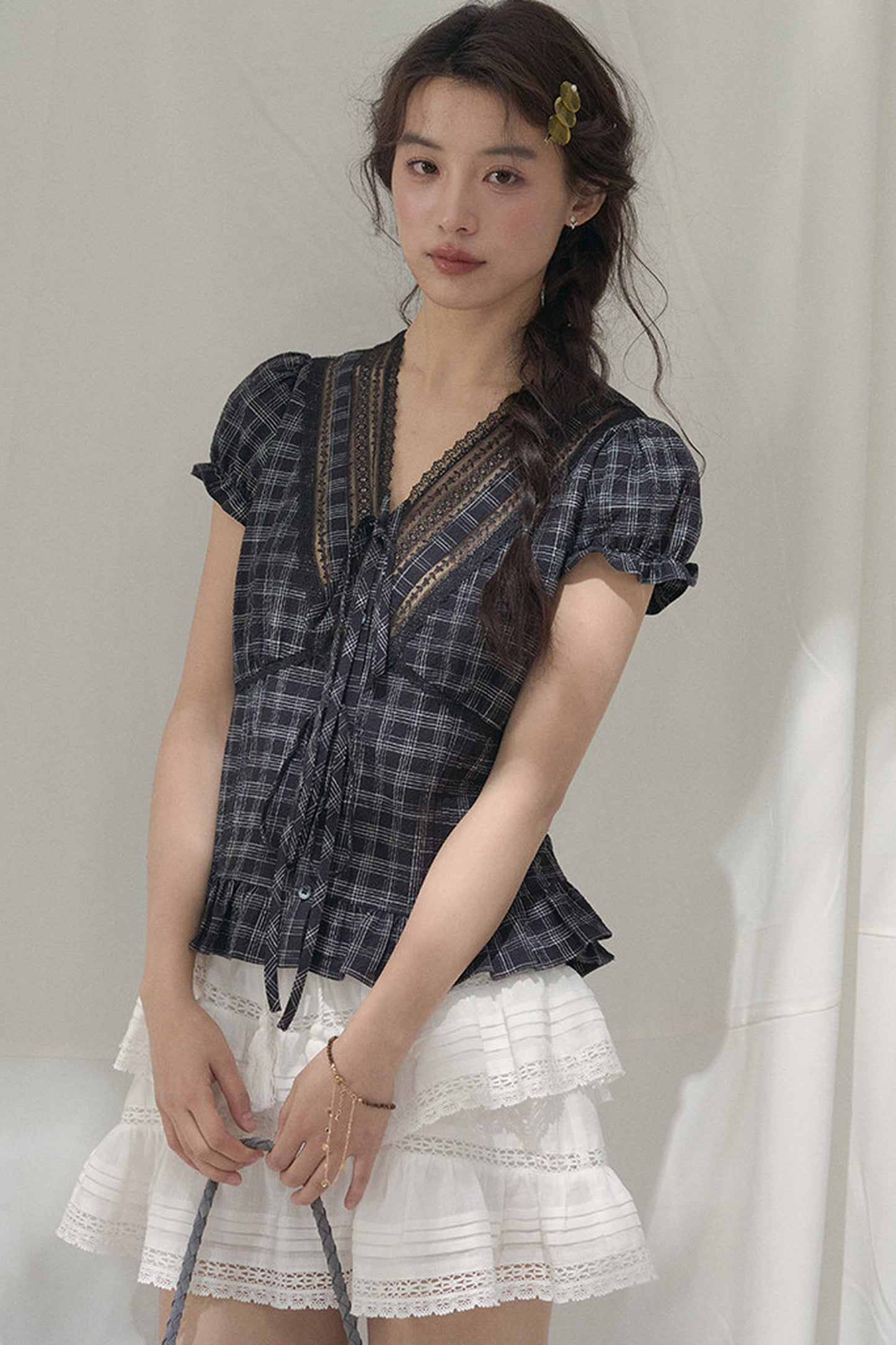 Summer Lace V-Neck Blouse