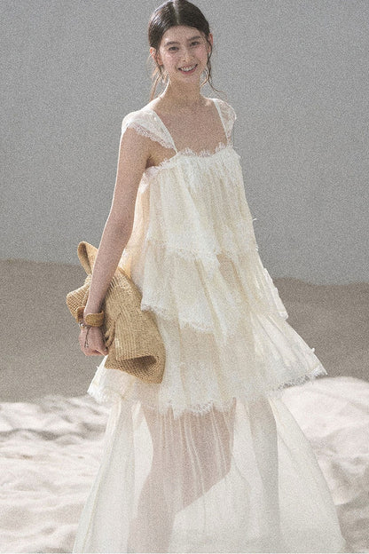 Asymmetric French Lace Mesh Top Set