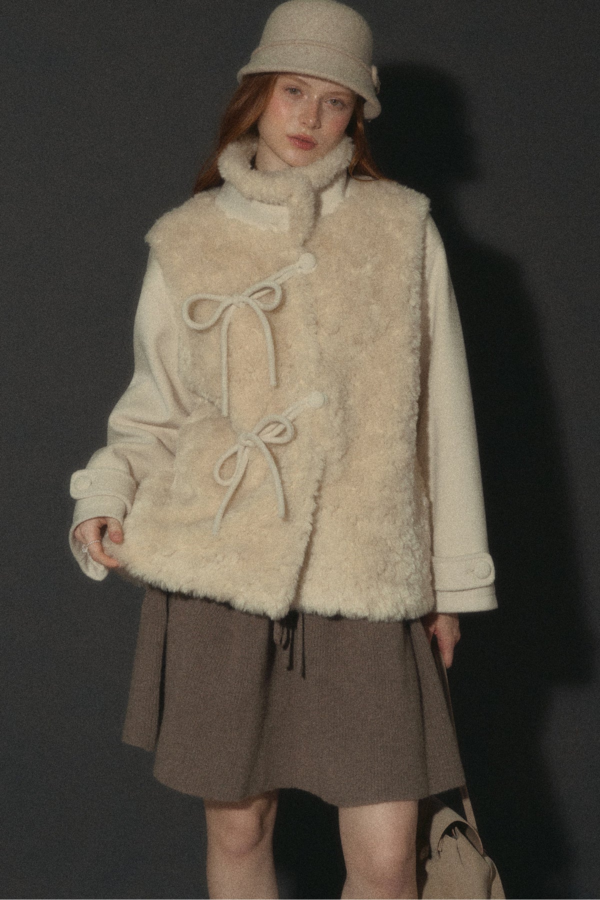 Flower Tea Layered-Look Woolen Furry Top