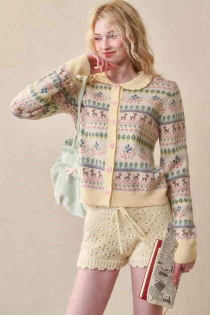 Reindeer Fair Isle Doll Collar Short Cardigan