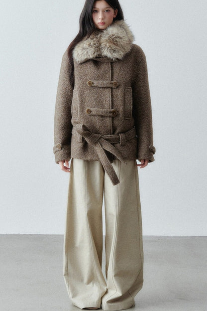 Napoleon Buckle Wool Fur Collar Jacket