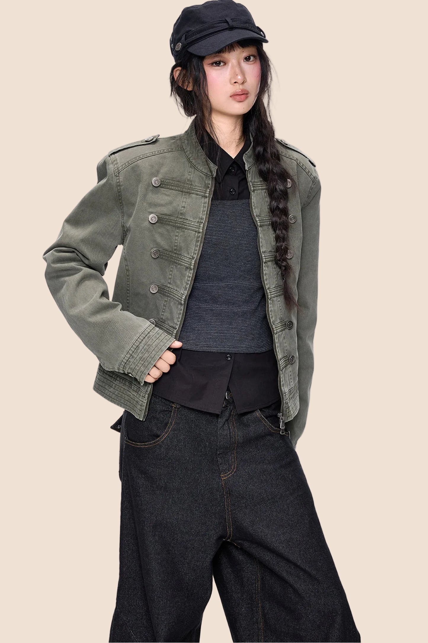 Short Double-Breasted Vintage Denim Jacket