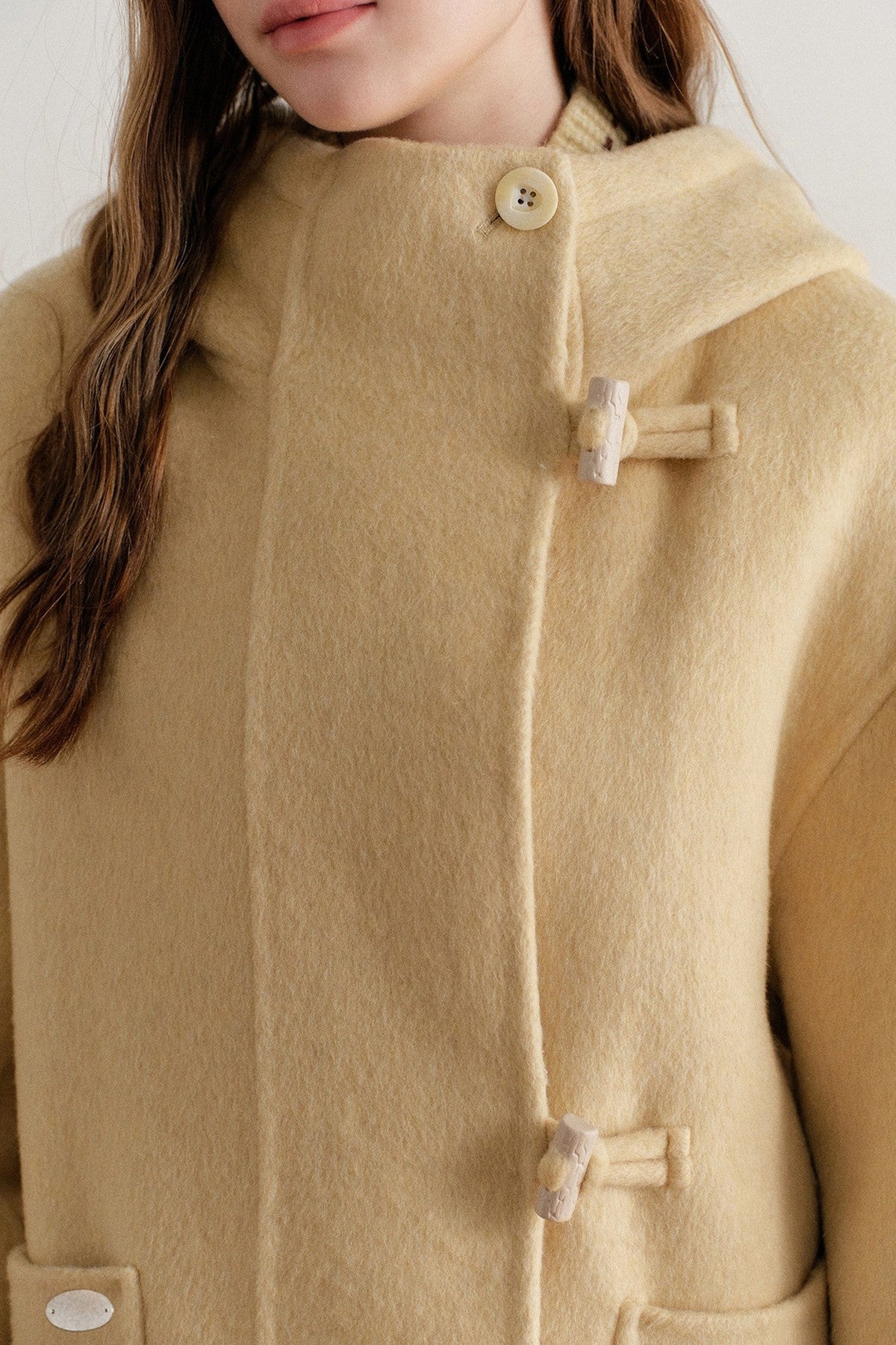 Hooded Horn Button Wool Coat