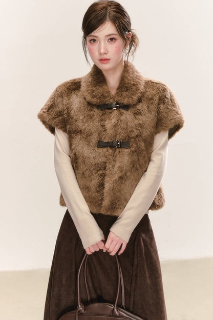 Gilet sans manches en fausse fourrure marron