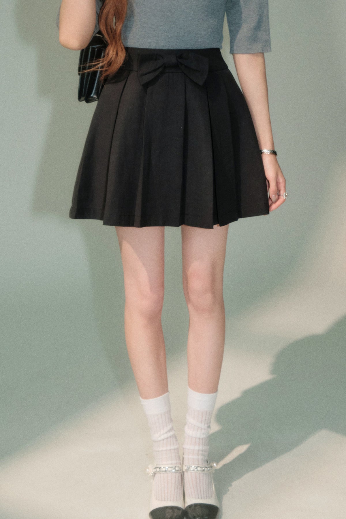 Bowknot Lyocell Pleated Skirt With Top Set-Up