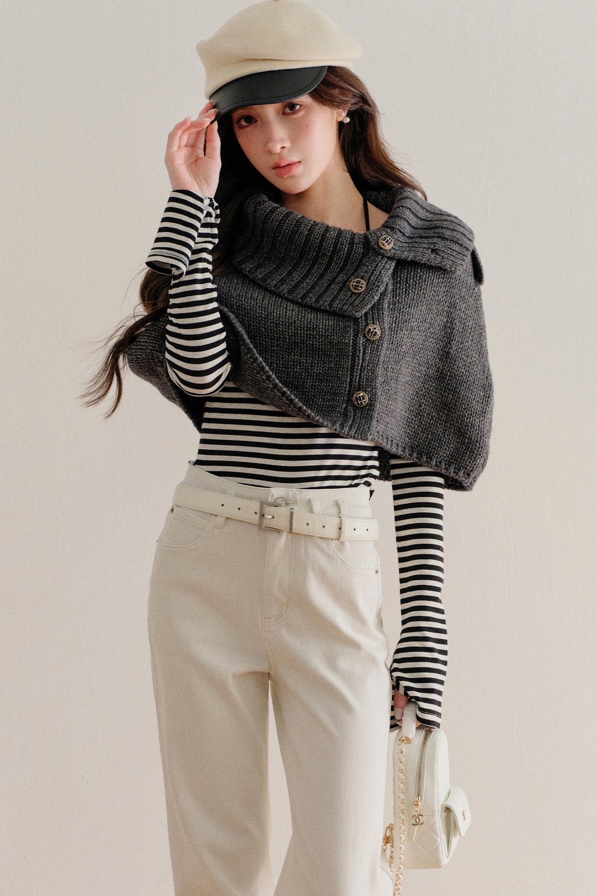 Short Button-Up Wool Cape