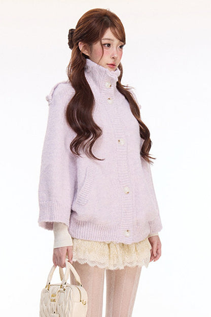 Woolen Cape Top and Lace Cake Skirt Set-Up