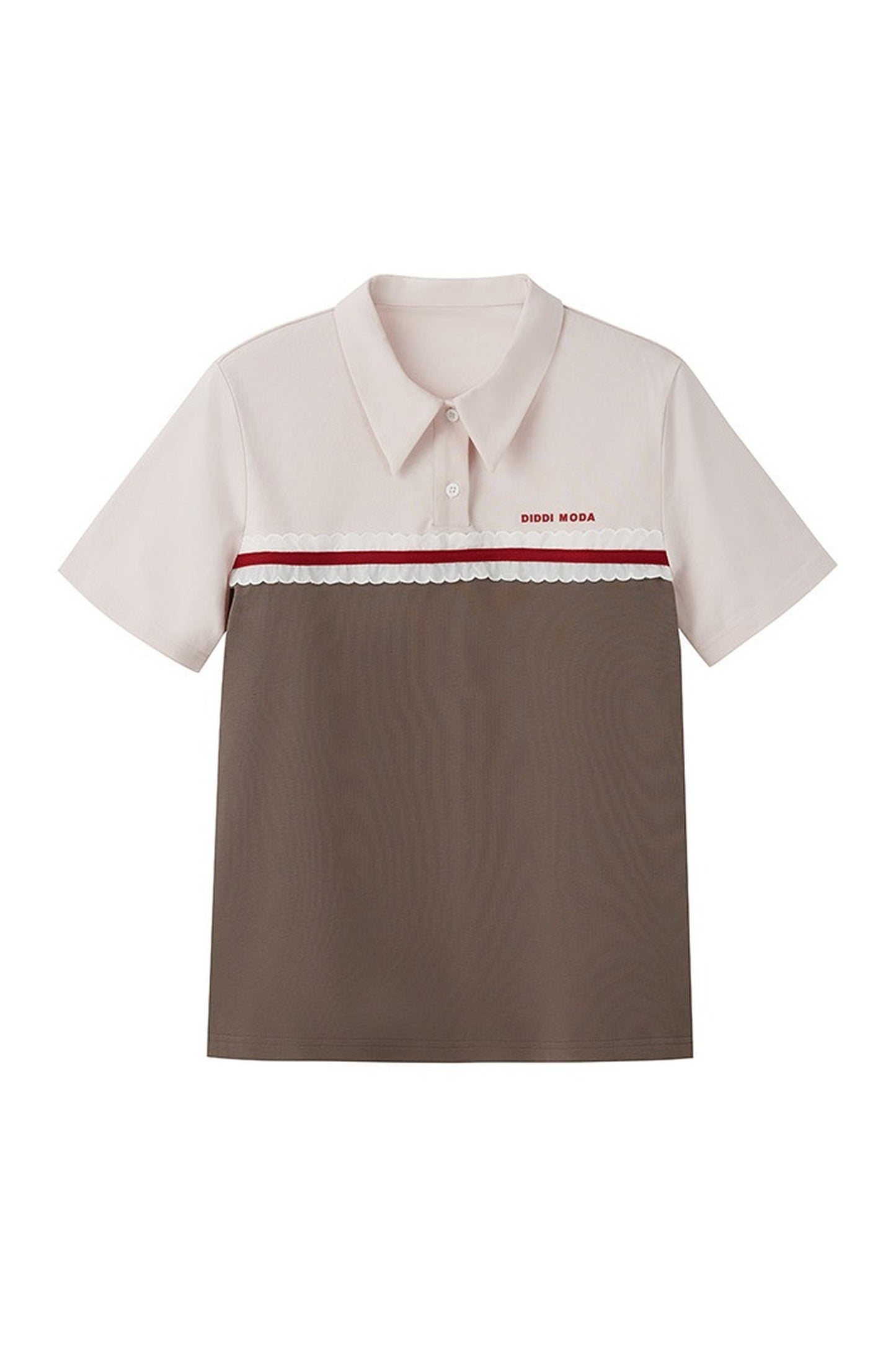 Color Block Lace Trim Cotton Polo