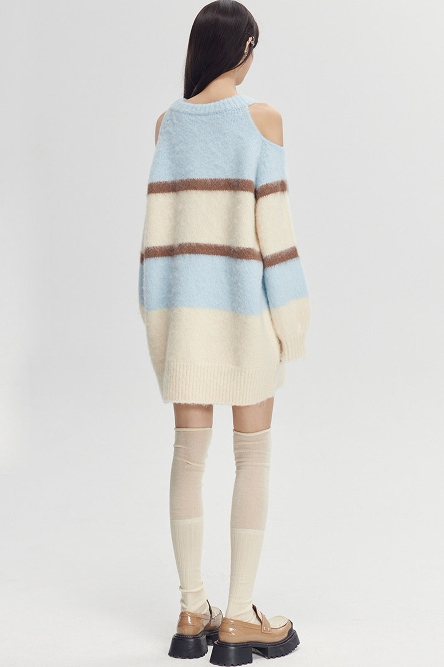Off-Shoulder Striped Knit Sweater