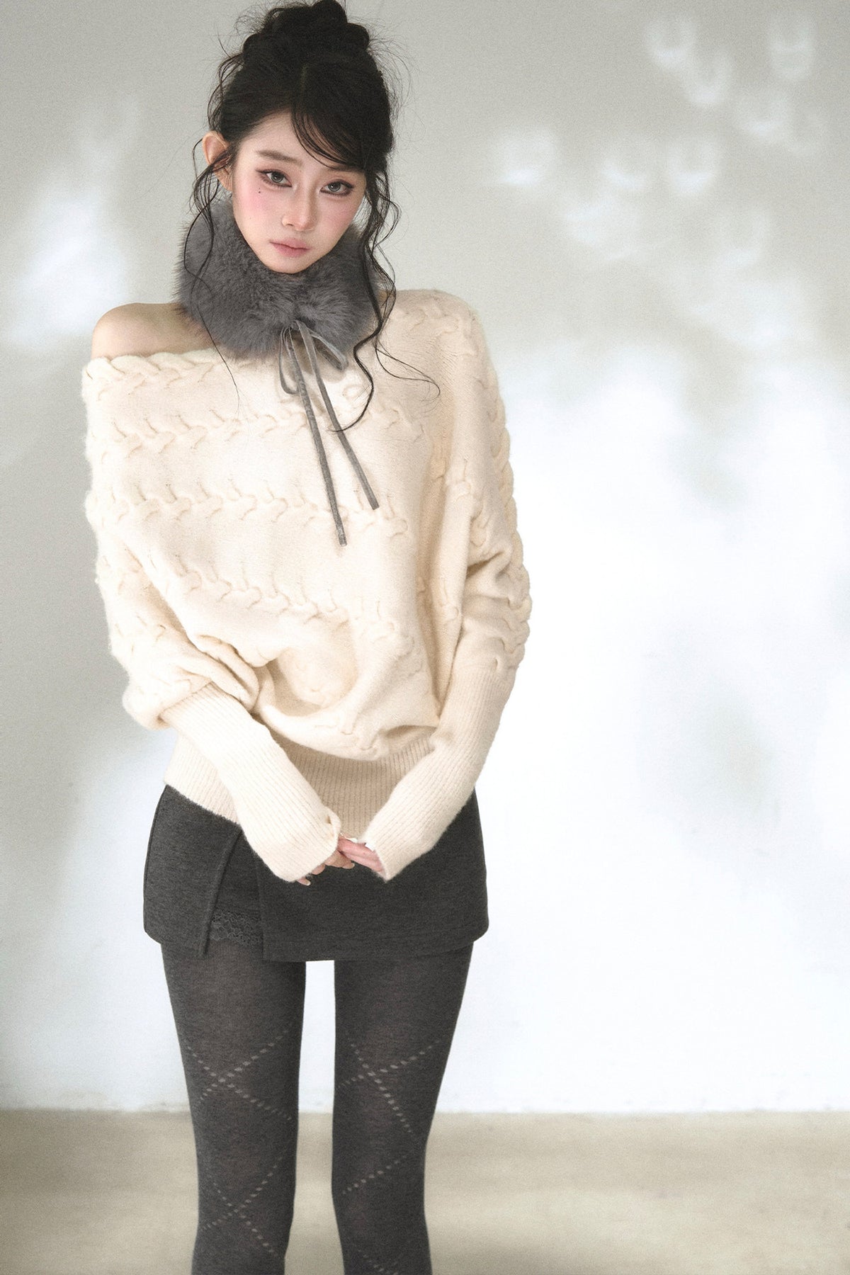 Faux Fox Fur Neck Warmer With Bow