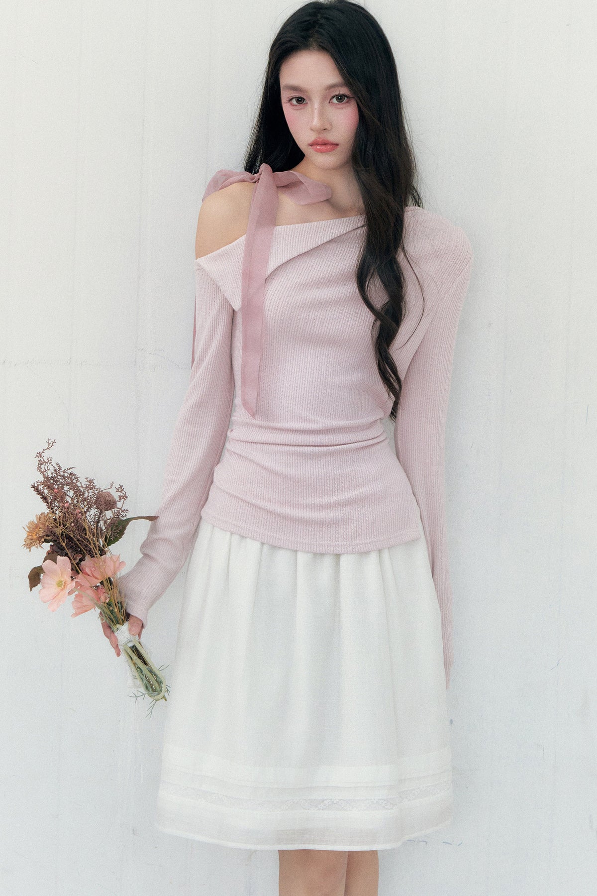 Off-Shoulder Lapel Long Sleeve Top