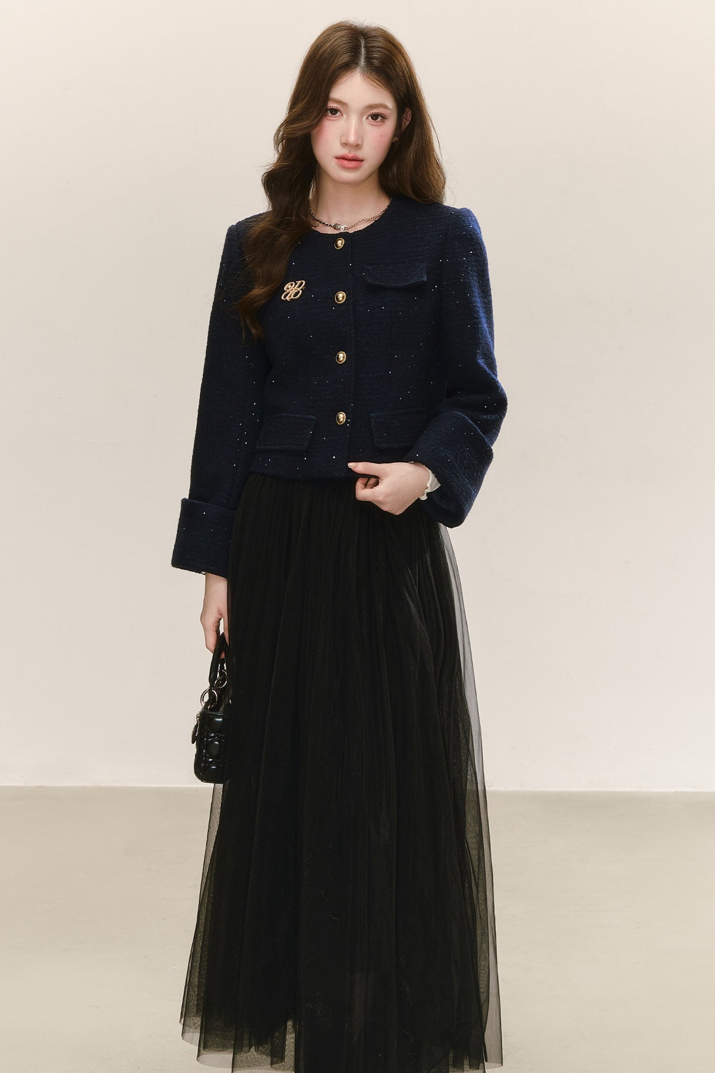 Elegant Tweed Long-Sleeve Cardigan