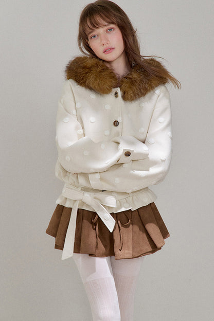 Petite Polka Dot Hooded Fur Coat