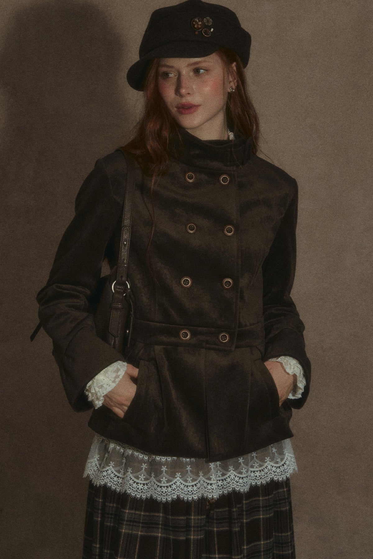 Distressed Suede Double-Breasted Jacket