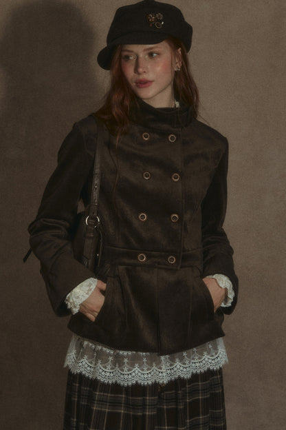 Distressed Suede Double-Breasted Jacket