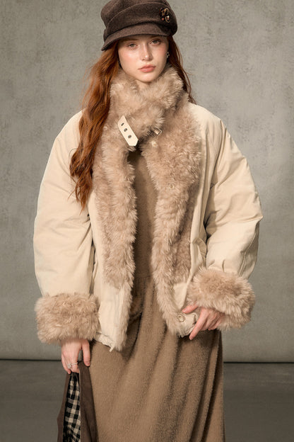 Wheat Spike Floral Plush Stand Collar Jacket