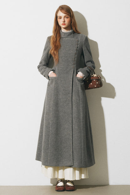 Asymmetrical Woolen Long Coat