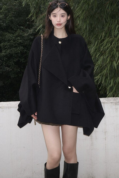 Mid-Length Double-Sided Wool Wrap Cape