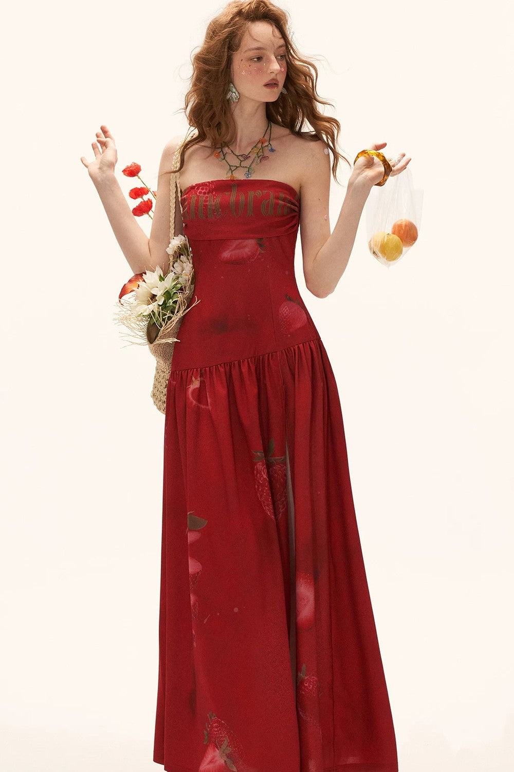 Strawberry Strapless Summer Dress