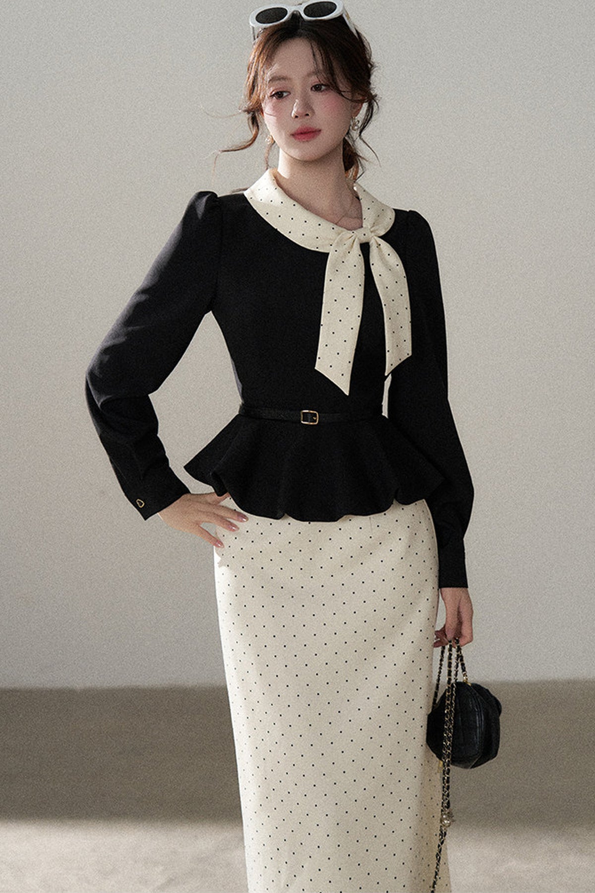 Bow Lantern Sleeve Skirt and Top Set-Up
