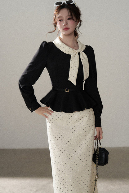 Bow Lantern Sleeve Skirt and Top Set-Up