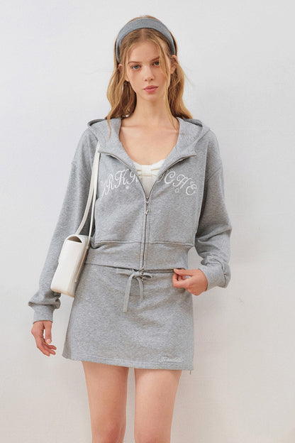 High-Waisted Hooded Sweatshirt Jacket Skirt Set-Up