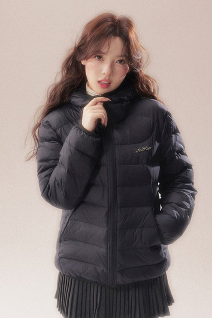 Hooded Logo Ribbed Down Jacket