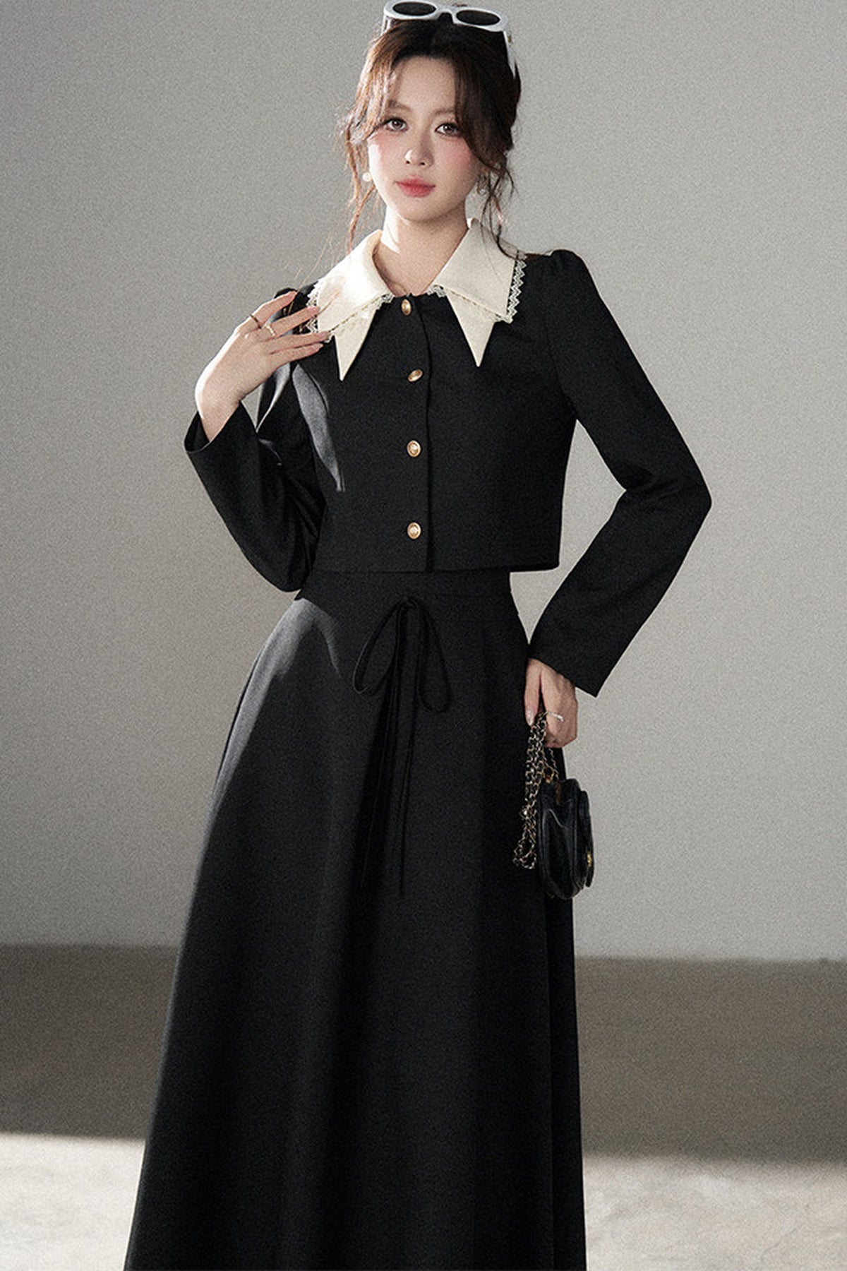 Black Collar Top and Long Skirt Set-Up