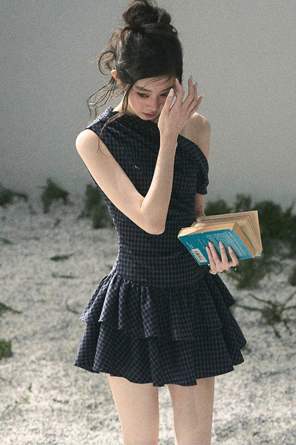 Moonlight Plaid Off-Shoulder Dress