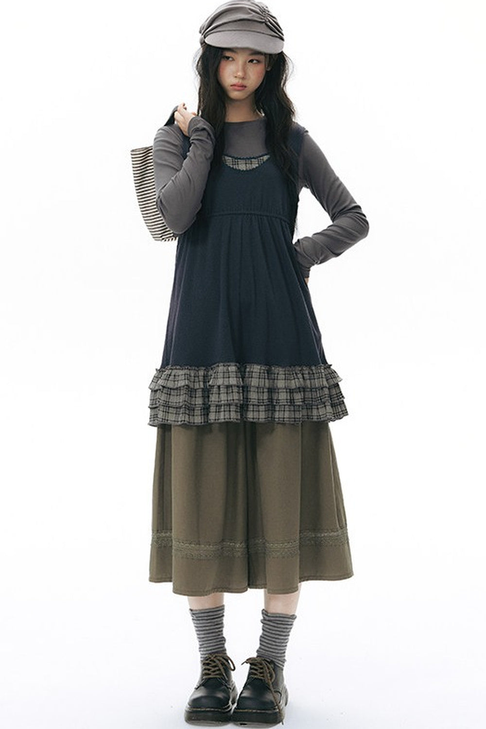 Plaid Ruffle Sleeveless Knit Vest Dress