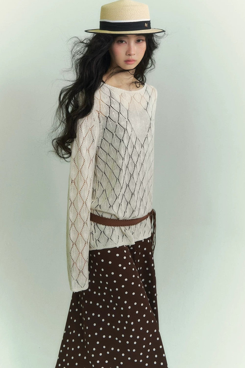 Japanese Paper Yarn Lattice Sweater