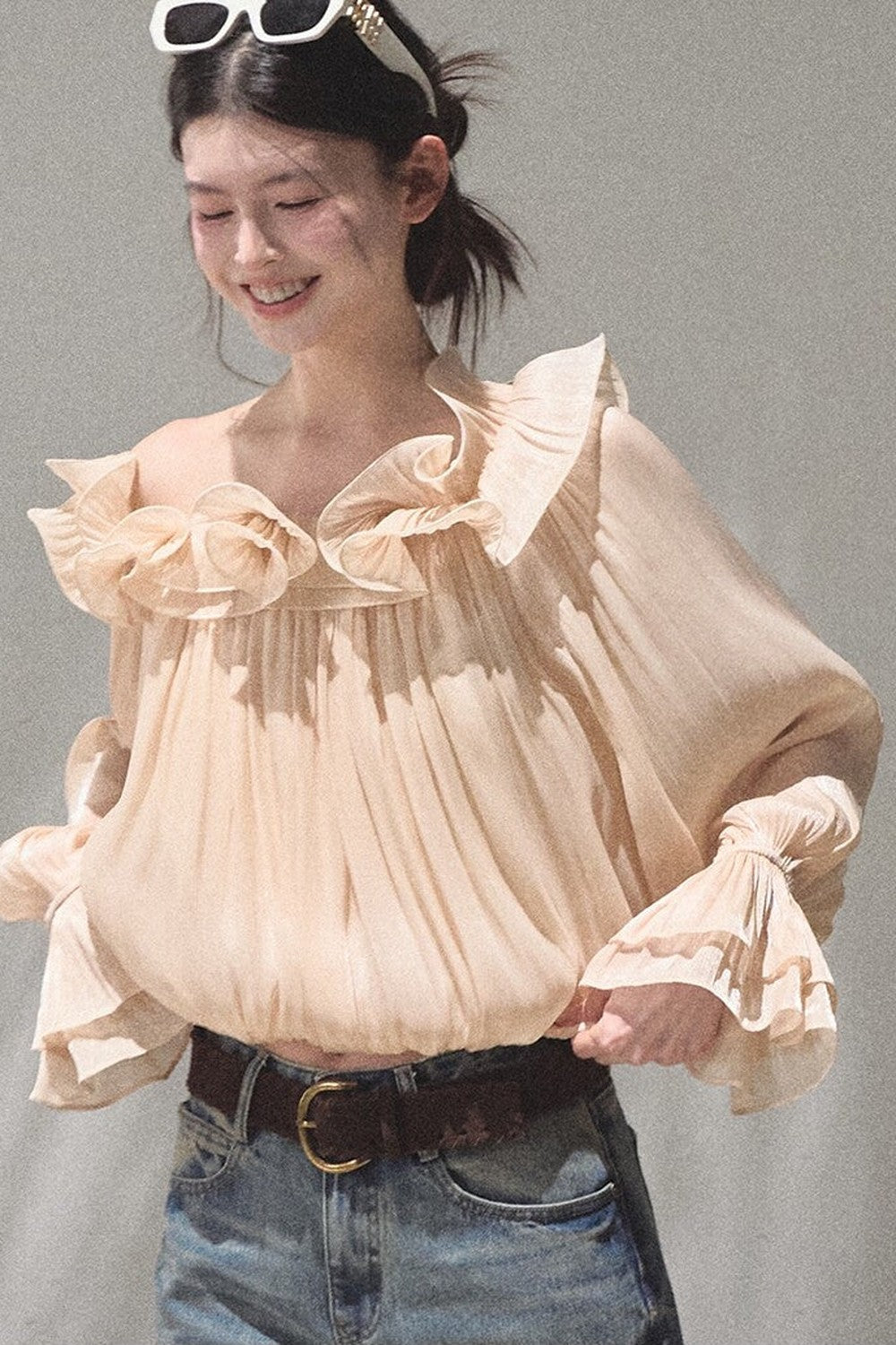 Off-Shoulder Lantern Sleeve Blouse
