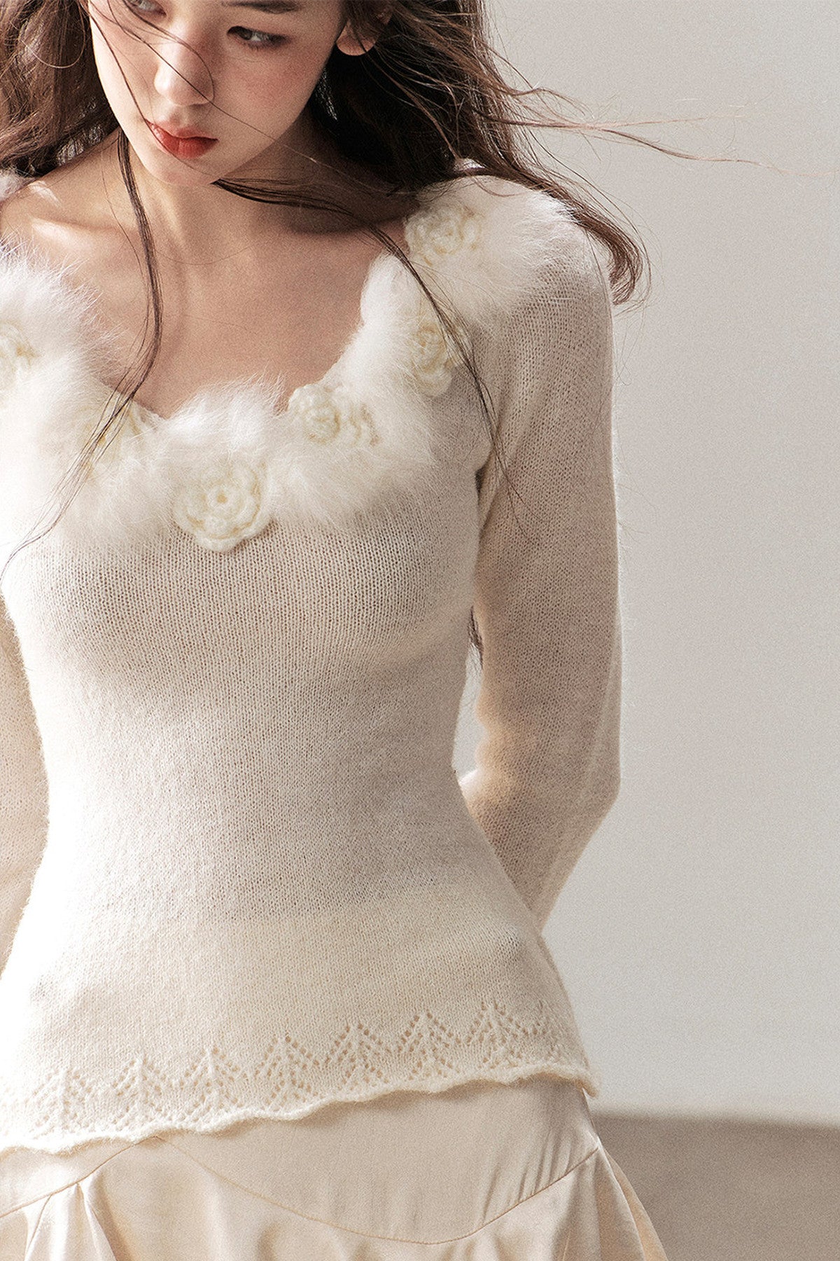 Wool Floral Knit Top