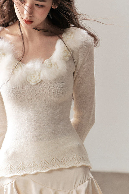 Wool Floral Knit Top