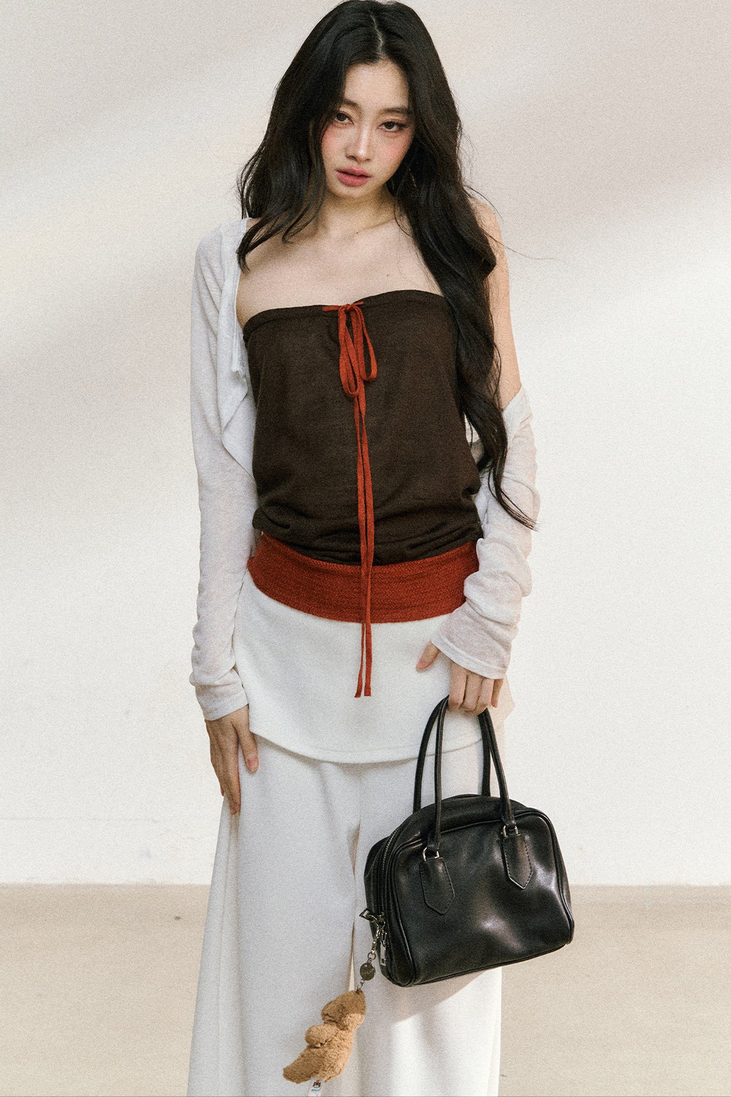 White Waistband Straight-Leg Pants