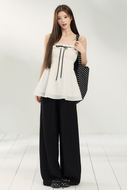 White Lace Collar Camisole With Cardigan And Pants Set-Up