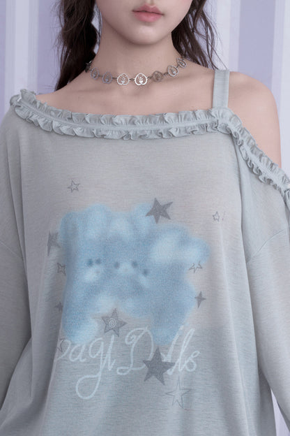 Hazy Bunny Off-Shoulder T-Shirt
