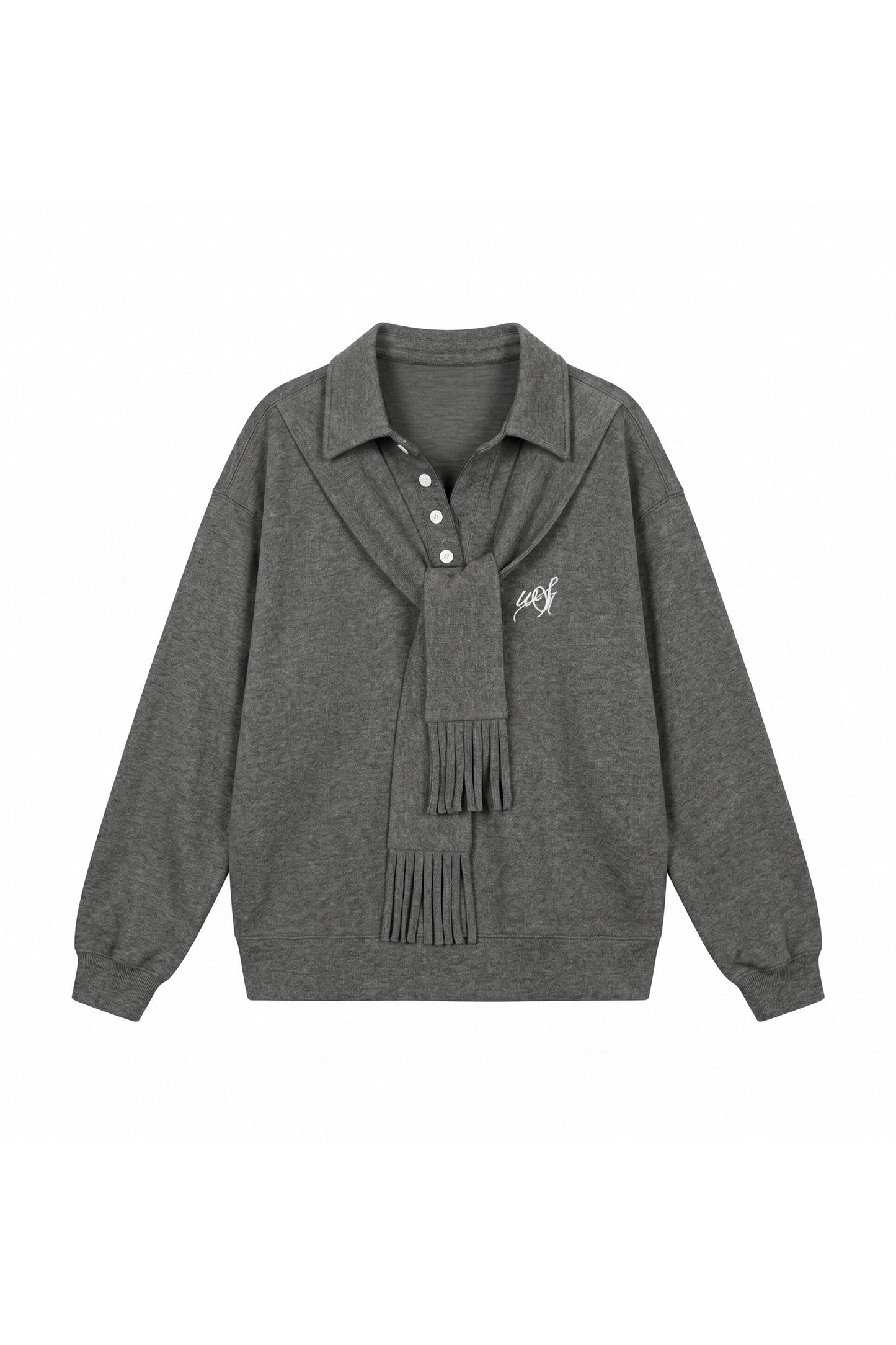Knit Scarf Sweatshirt and Sweatpants Set-Up
