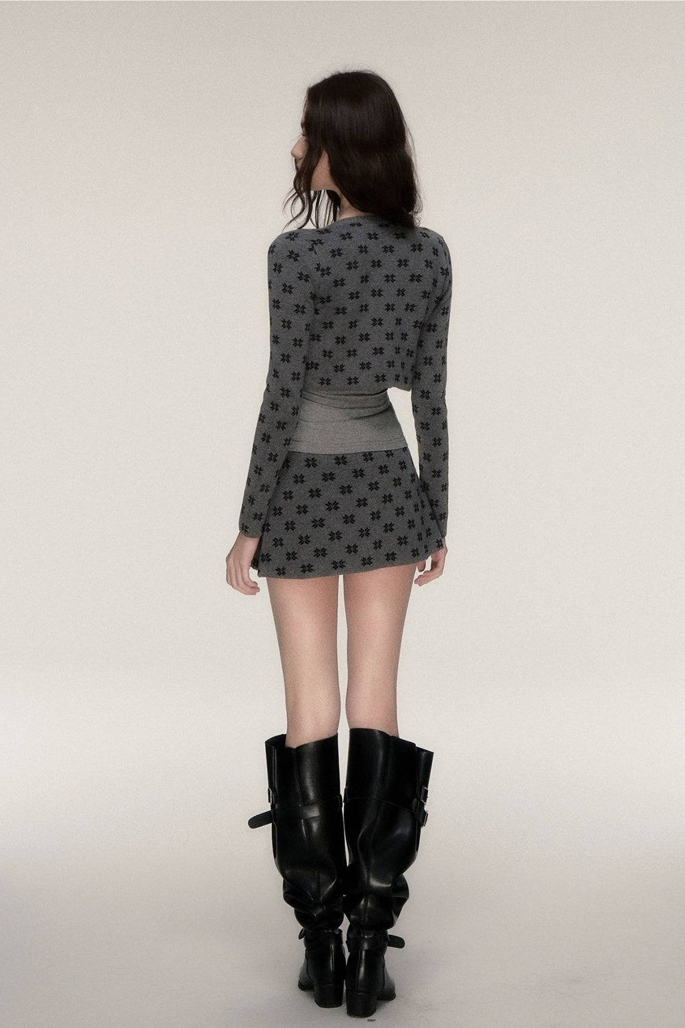 Grey Knit Cardigan and Skirt Set-Up