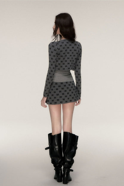 Grey Knit Cardigan and Skirt Set-Up