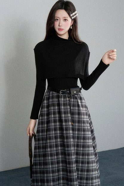Black High-Neck Long-Sleeve Dress