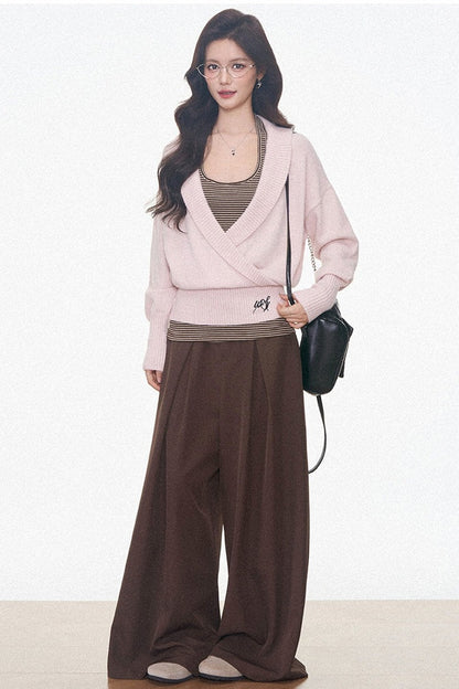 Westayone Long-Sleeved Knitted Sweater and Wide-Leg Pants Set-Up