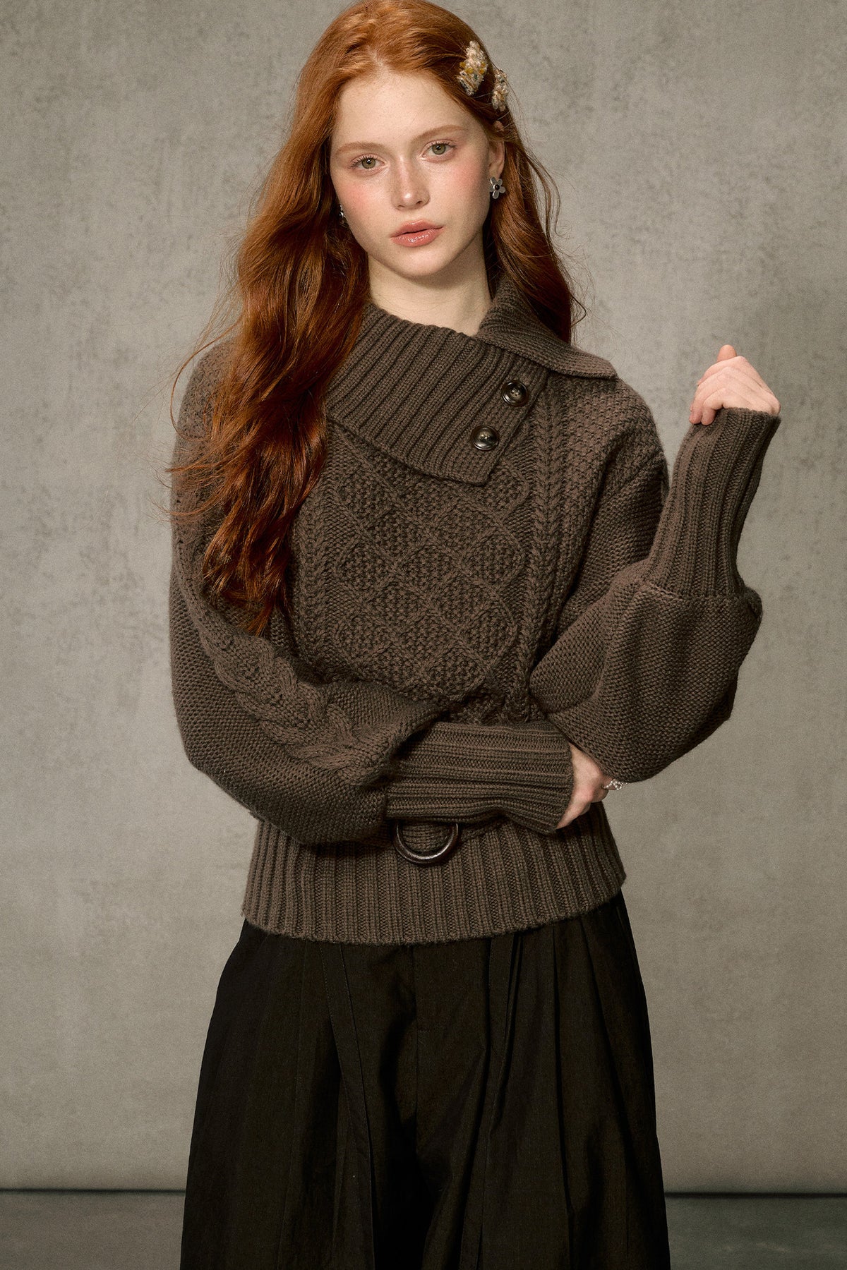 Diamond Pattern Cable Knit Top