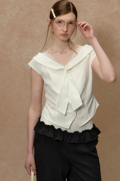 Lace-Trimmed Striped Blouse