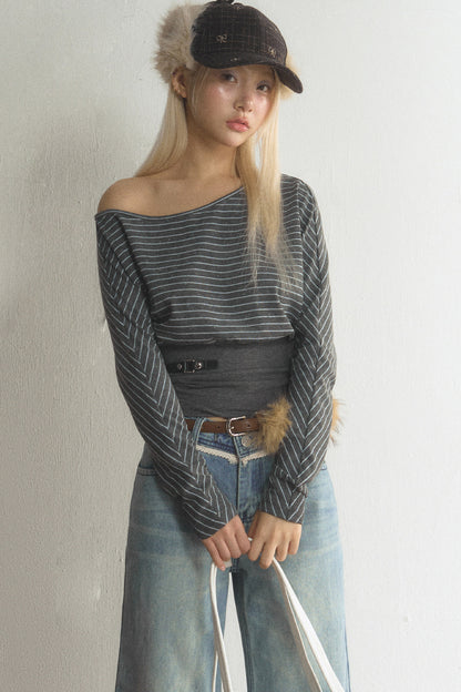Striped Off-Shoulder Top and Jeans Set-Up